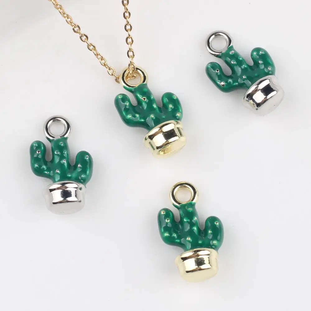 

10Pcs/lot Minimalist Cactus Flower Pendant Alloy Drip Oil Charm for DIY Jewelry Making Accessories