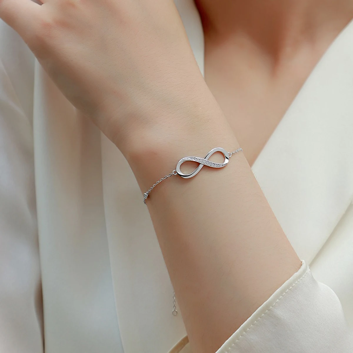 Pulseira infinita de prata JIUZUAN S925 com moissanite, banhada a ouro 18K, presente de Natal com caixa de presente, joias elegantes para mulheres