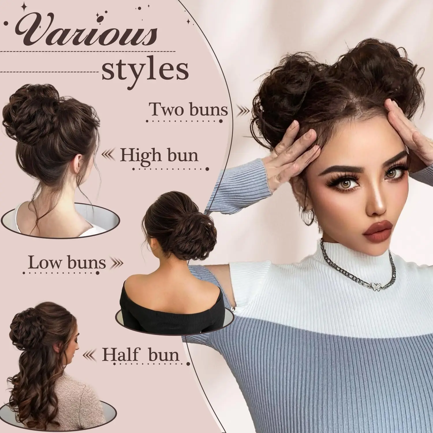 كعكة فوضوية مع مشبك مخلب الكعك الطبيعي مجعد هيربيسي ل Chignon ذيل حصان دونات أوبدو وصلات شعر ضخمة سريعة للنساء