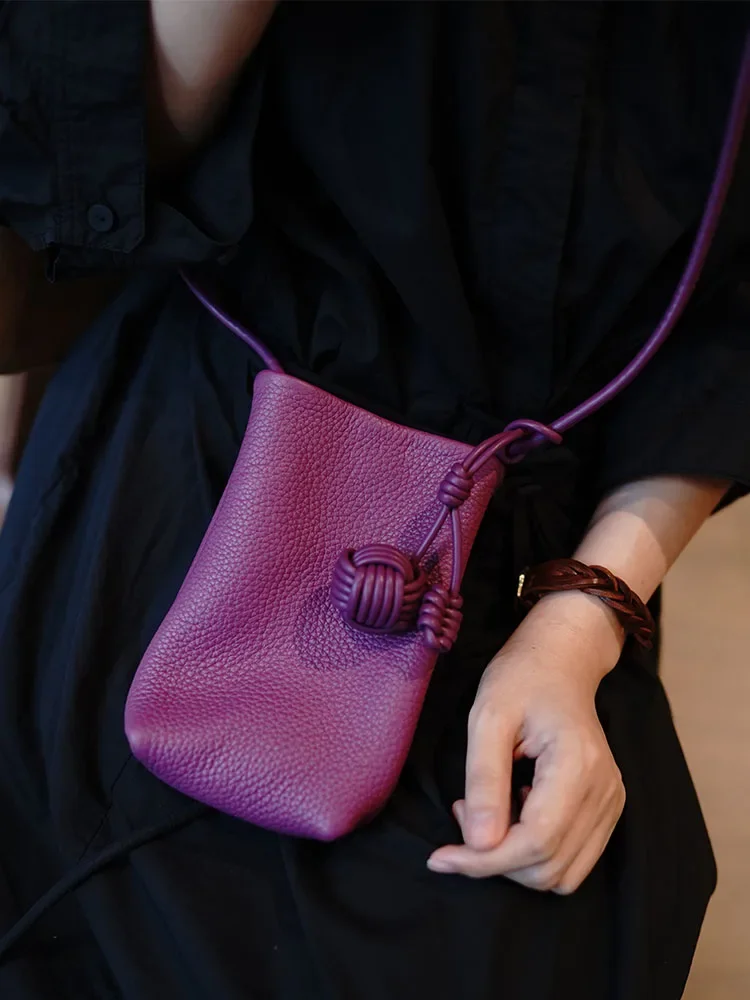 Soft First Layer Cowhide Simple Stylish Phone Bag Genuine Leather Versatile Fashion Vertical Single Shoulder Crossbody Small Bag