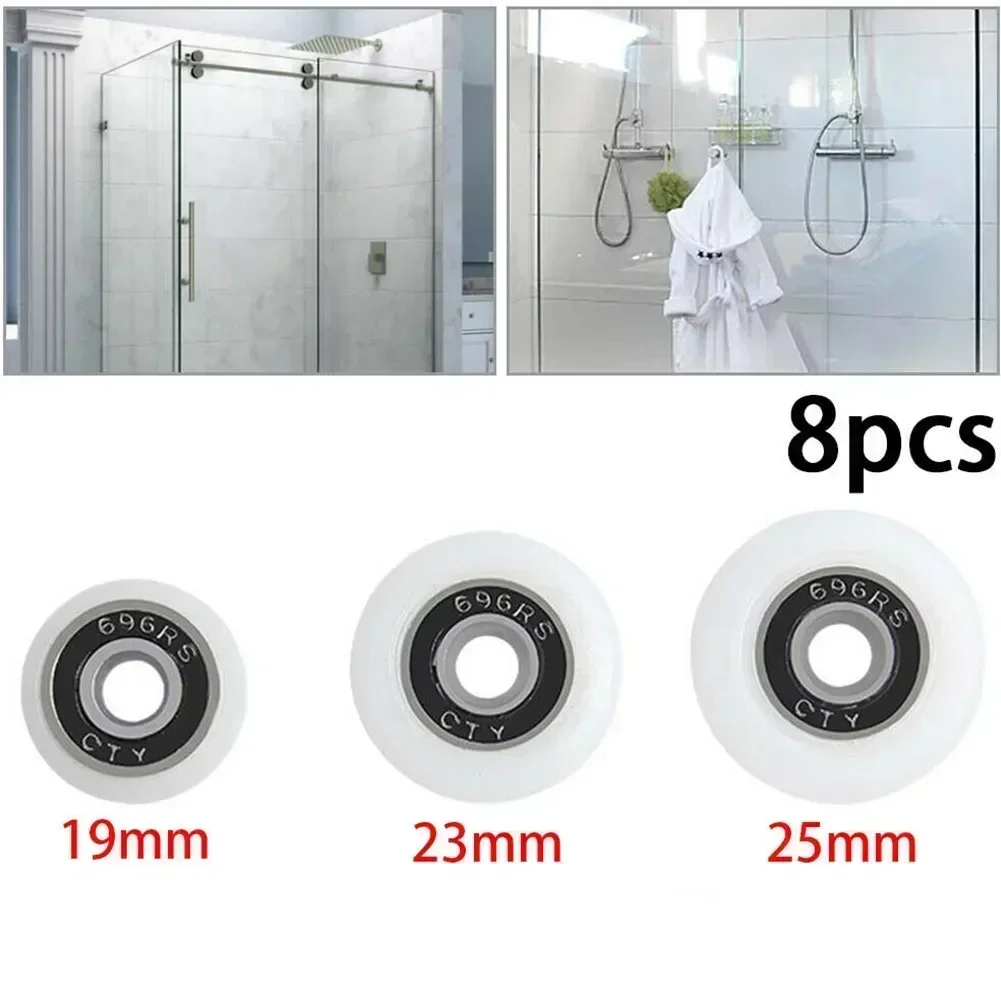 8Pcs Shower Door Roller Replacement Door Pulley 19/23/25mm Wheel Diameter  Cabins Pulley Sliding Shower Stainless Steel Parts