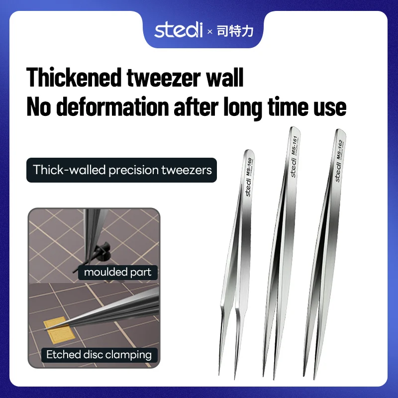 

stedi Thick-Wall Tweezers High-Precision Gripping Tool For Model Small Parts Consumable Handling Stainless Steel Reinforced Enha