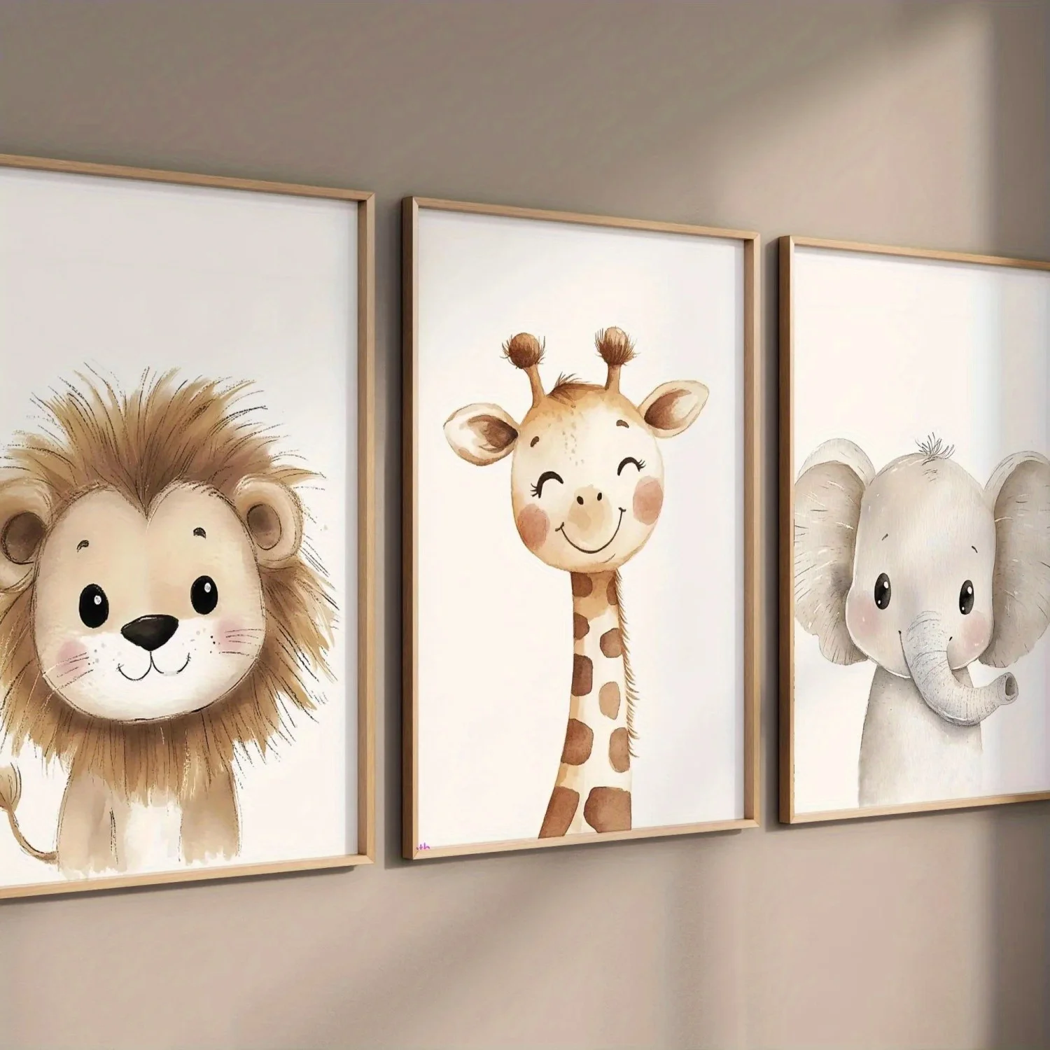 3pcs/ set Cute Cartoon Animal Style Wall Decor Art Set, Cute Lion, Giraffe and Elephant Art, Fun Animal Kingdom Print Canvas Pri - view 5