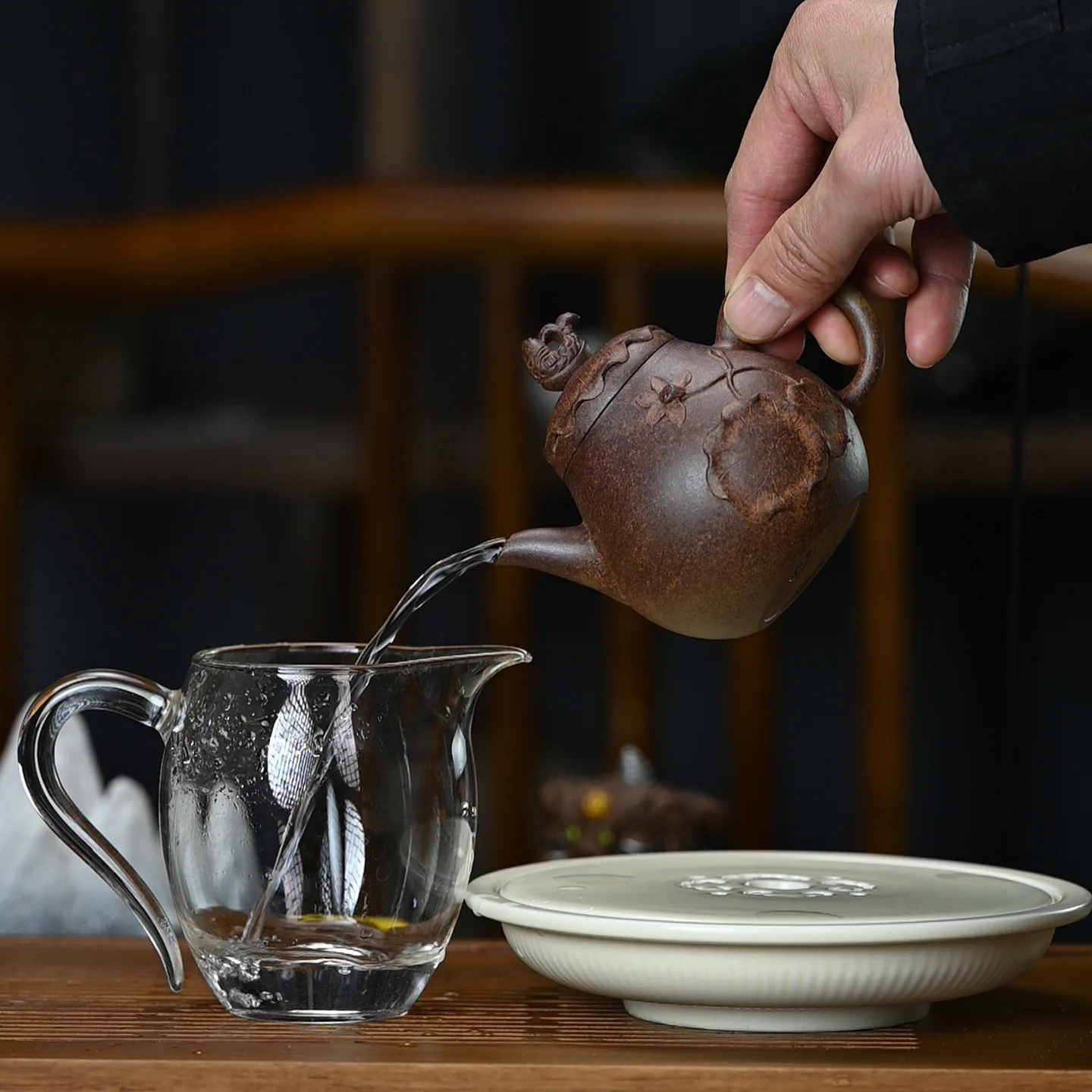 Original High-Temperature Clay Pure Handmade Lotus Rhythm National Style Practical Yixing Zisha Teapot Kung Fu Brewing Pot Tea