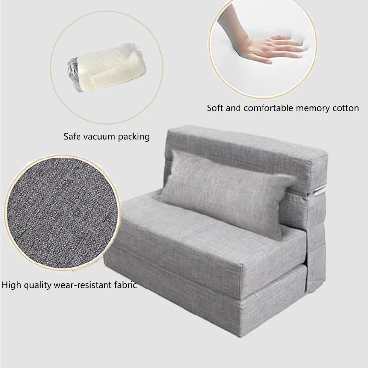 2-in-1 Tri-Fold Memory Foam Sofa Bed Breathable & Washable Cover Foldable Floor Couch for Bedroom or Park Use