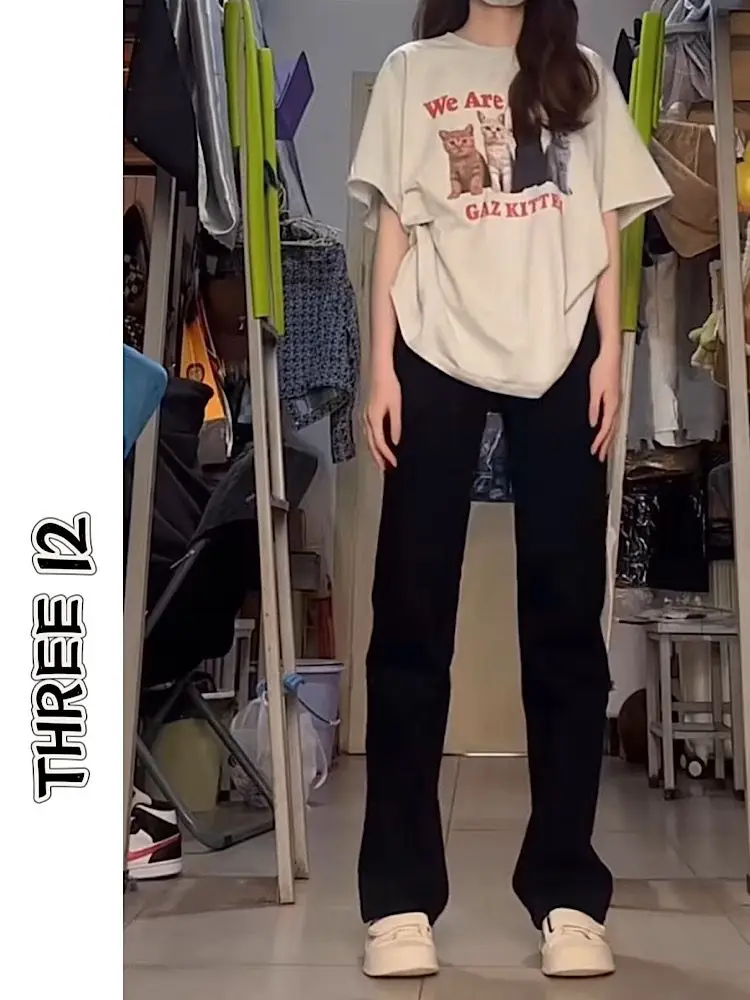 

Женские джинсы с высокой талией, прямые, свободного кроя, черные, удлиненные, утягивающие, зимние, повседневные, широкие брюки