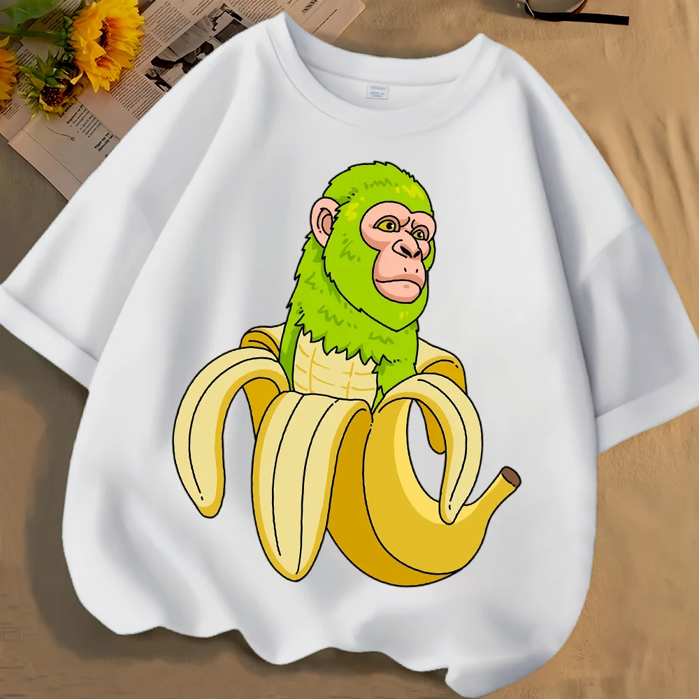 

Shanhaijing Cute Banana Monkey Printemps Été Футболка Ample En Coton À Manches Courtes Et Col Rond Pour Hommes Et Femmes