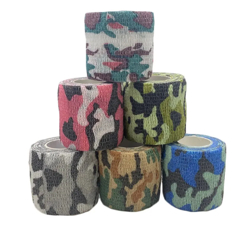 5 pezzi non tessuto Camo Wrap Tape benda elastica autoadesivo Sport Thumb Finger Tape vet Wrap Bandage Medical Scotch Camouflage