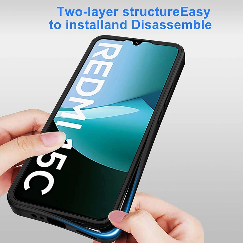 360-Grad-Ganzkörper-stoßfeste Handyhülle für Xiaomi Redmi 15C 14C 13C 12C 10C 9C 8A Dual Layer PC Hard Hybird Clear Cover Coque – Detail 4