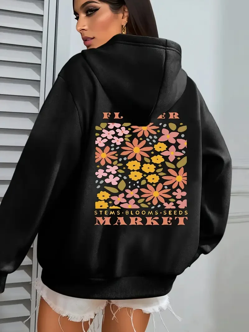 

Floral Graphic Print Autumn and Winter Pure Cotton Hoodie for Men and Women Outdoor Street Sports Training Brand Trendy Clothing