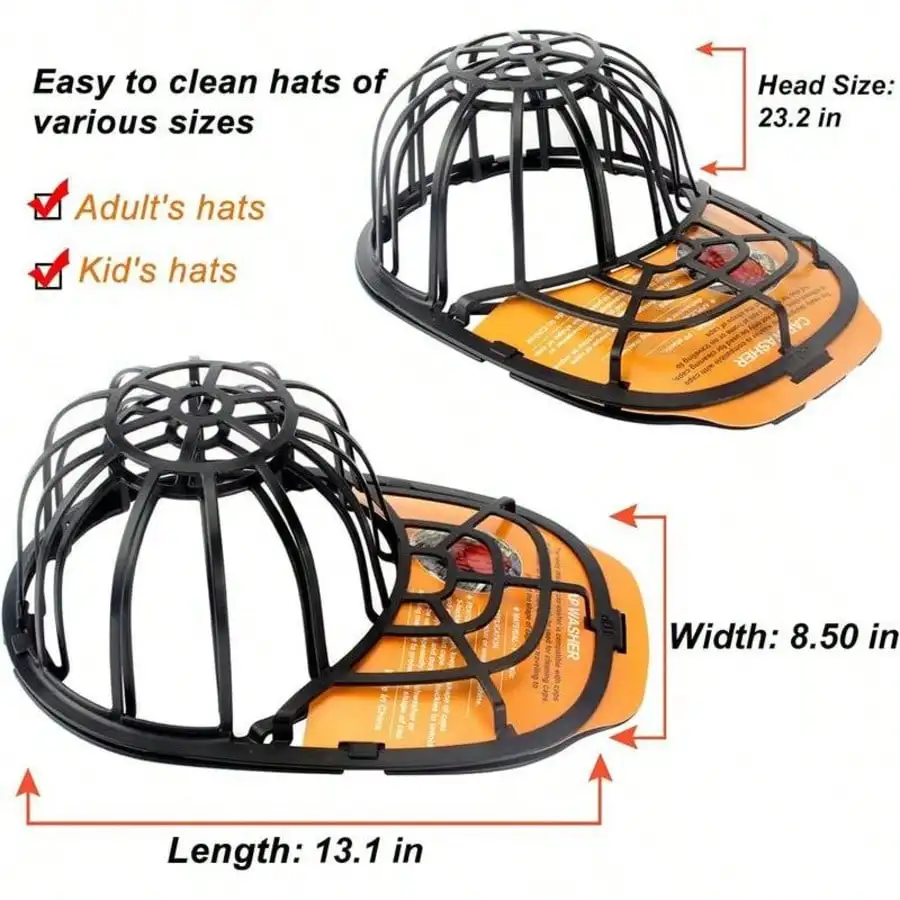 Marco para lavadora de gorra de béisbol: apto para lavavajillas/máquina, protector moldeador de sombreros para adultos y niños (negro)