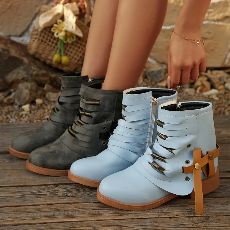 

Designer Shoes for Women 2026 Spring New Retro Short Boots Fashion Women's Shoes Women Side Zipper Ankle Boots Zapatos De Mujer
