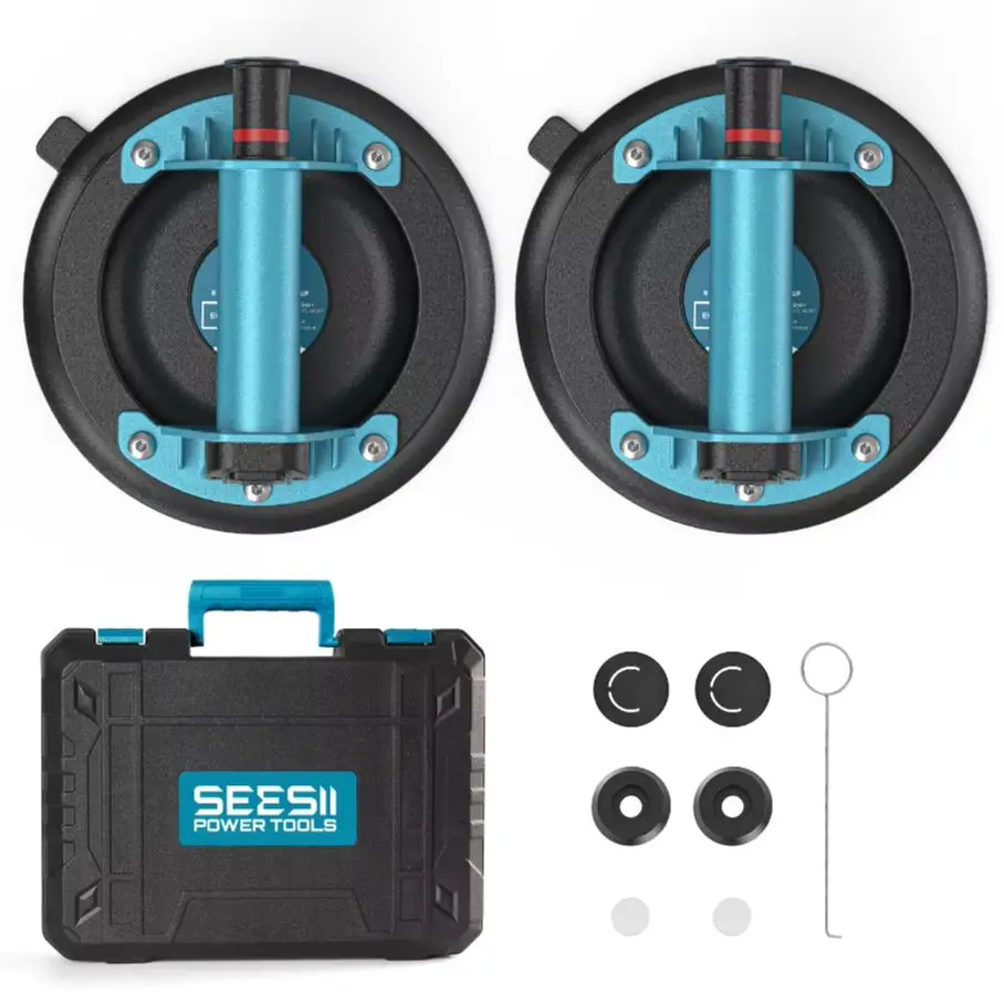 SEESII 8" Suction Cups Lifting Large Tile with Handle Pump 200KG Load Capacity Heavy Duty Vacuum Lifters 2-Pack for Glass Metal
