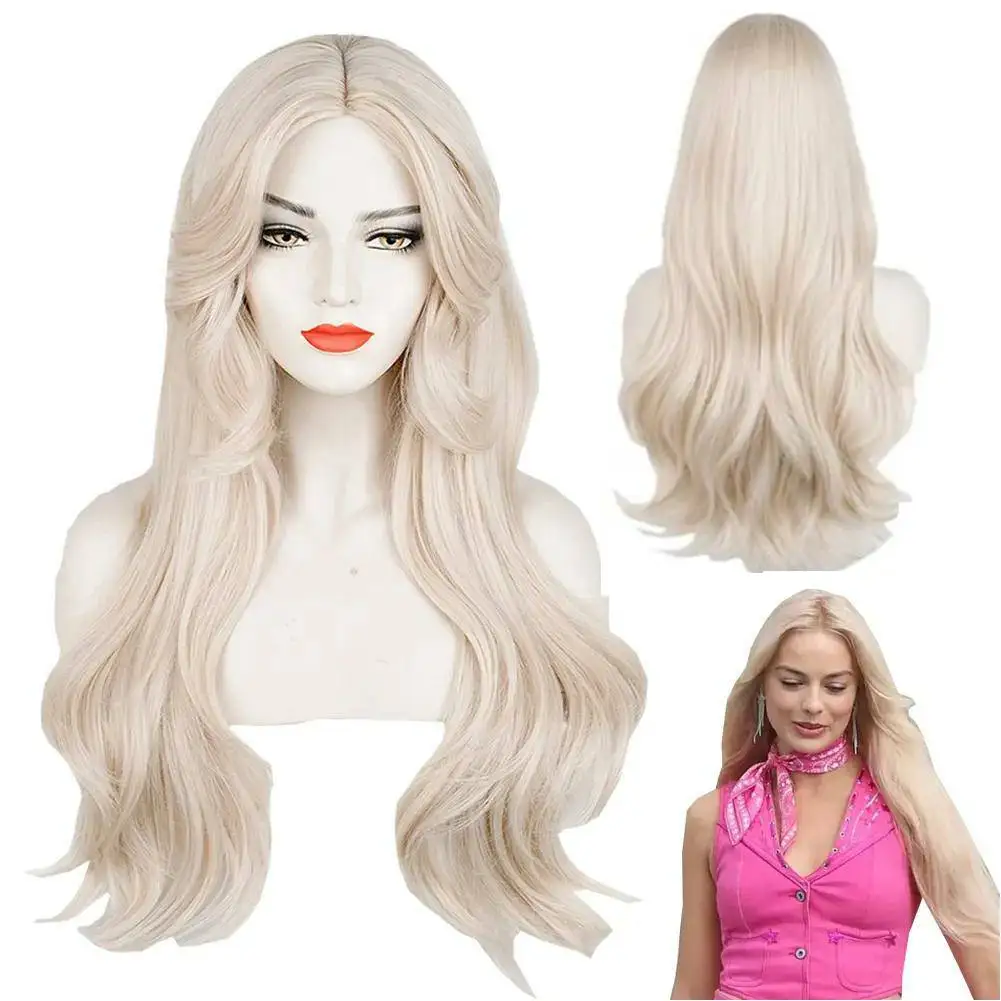 Margot Cosplay Wigs Fantasy 2023 Movie Barbei Disguise Costume Accessories Adult Women Roleplay Gold Wig Halloween Outfits Props