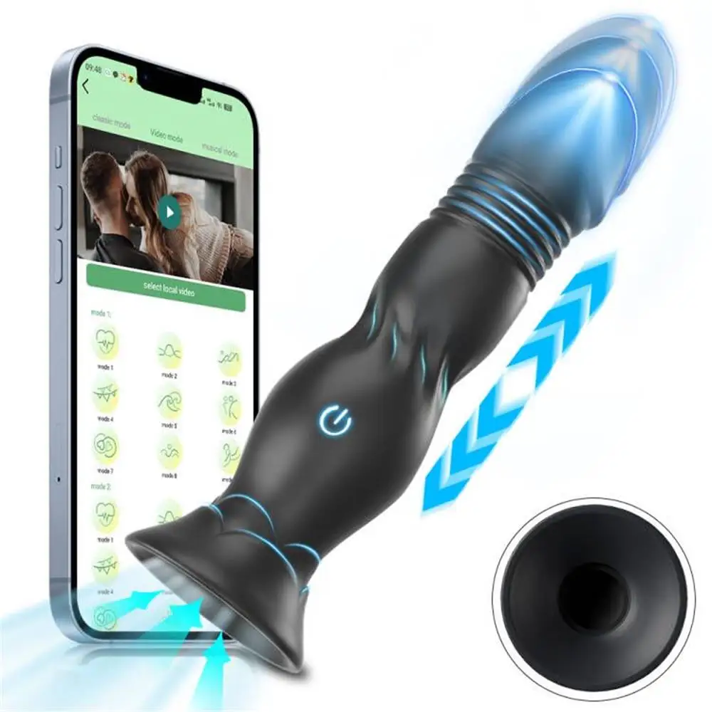 Thrusting Prostate Massager Bluetooth Anal Vibrator Wireless Control Butt Plug Suction Cup Dildo Masturbator Sex Toys for Couple