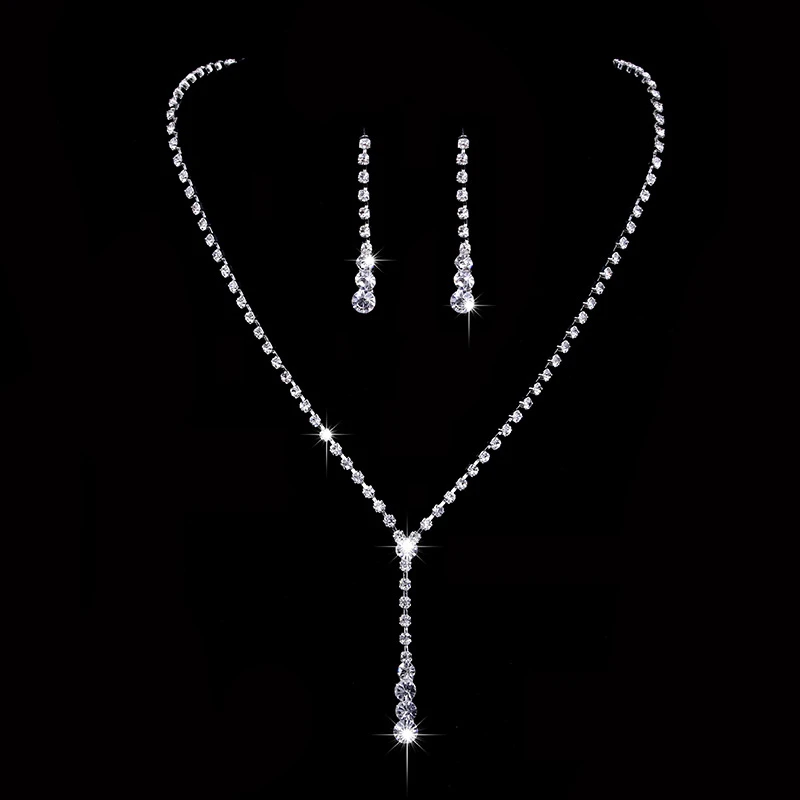 Inspirado estilo celebridade cristal longo gota colar brincos conjunto feminino conjunto feminino nupcial dama de honra conjuntos de jóias de casamento