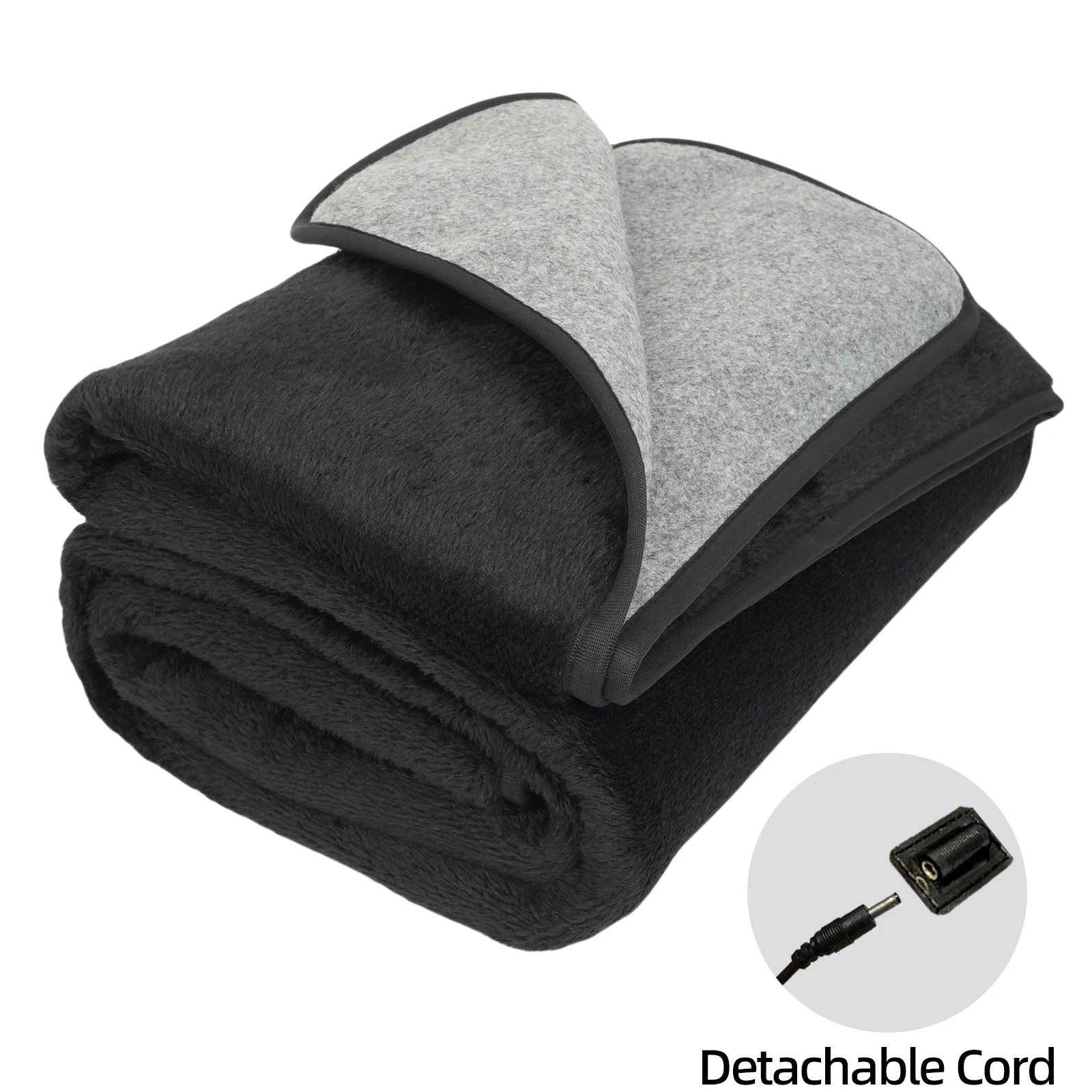 5V USB Electric Heating Mattress Pad Black Long Plush Heated Camping Sleeping Bag Liner, 5 Adjustable Heating Levels and 5 Timer