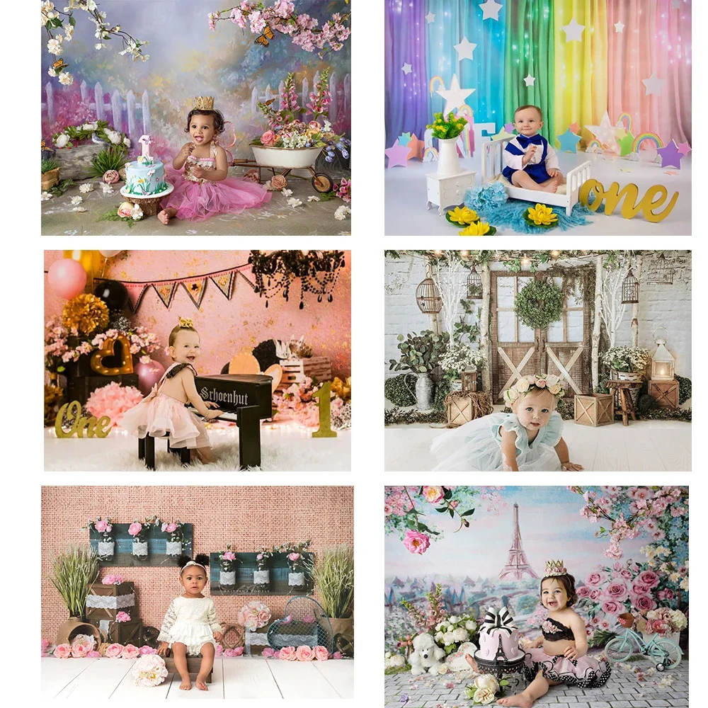 Fondo de fotografía de 1er cumpleaños con cortina de arcoíris, decoración de estrellas para bebé recién nacido, niño y niña, fondo de fotografía para niños