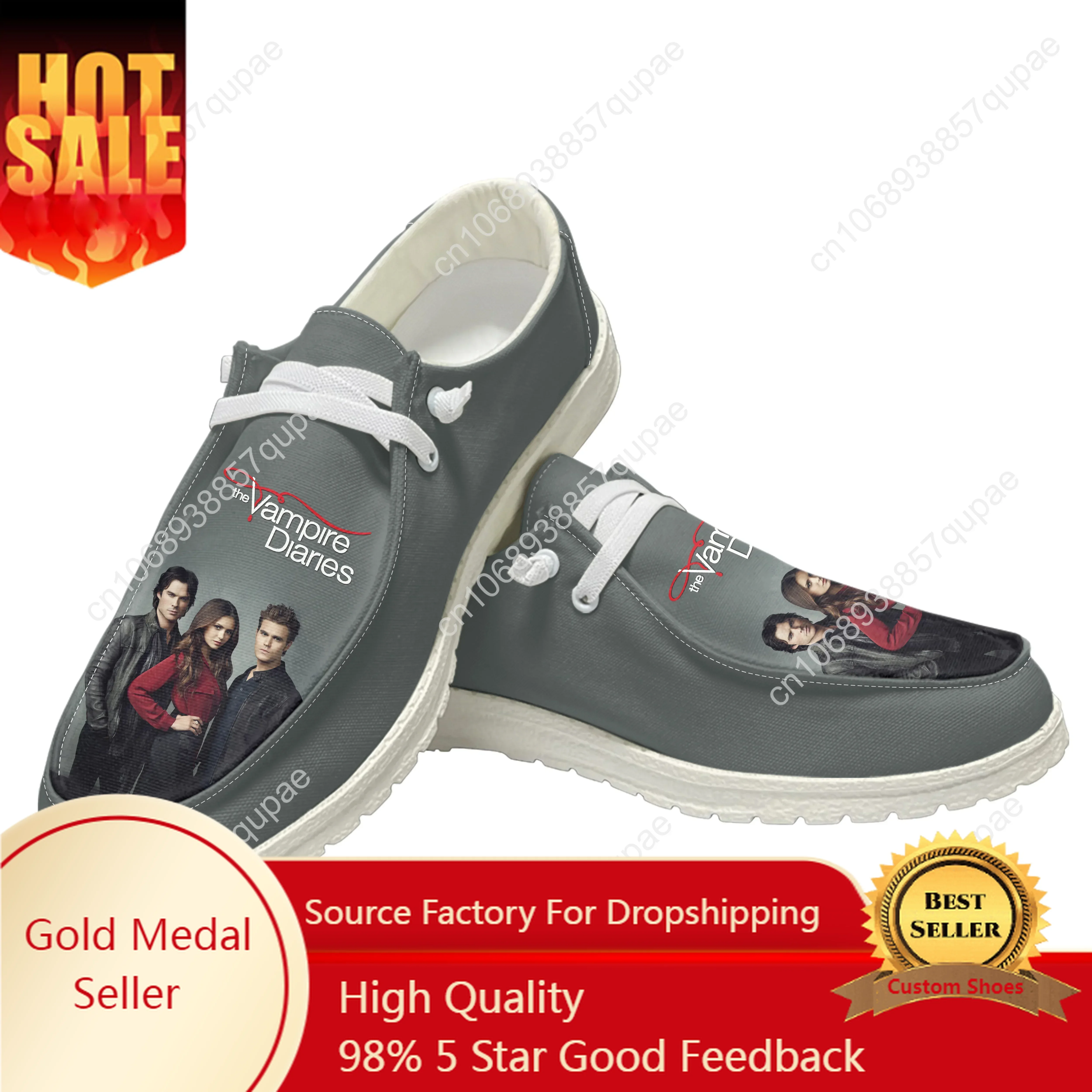 The Vampire Diaries Casual Shoes Damon Salvatore Mens Womans Flat Shoe Breathable Lightweight Footwear Couple Custom Made Shoe