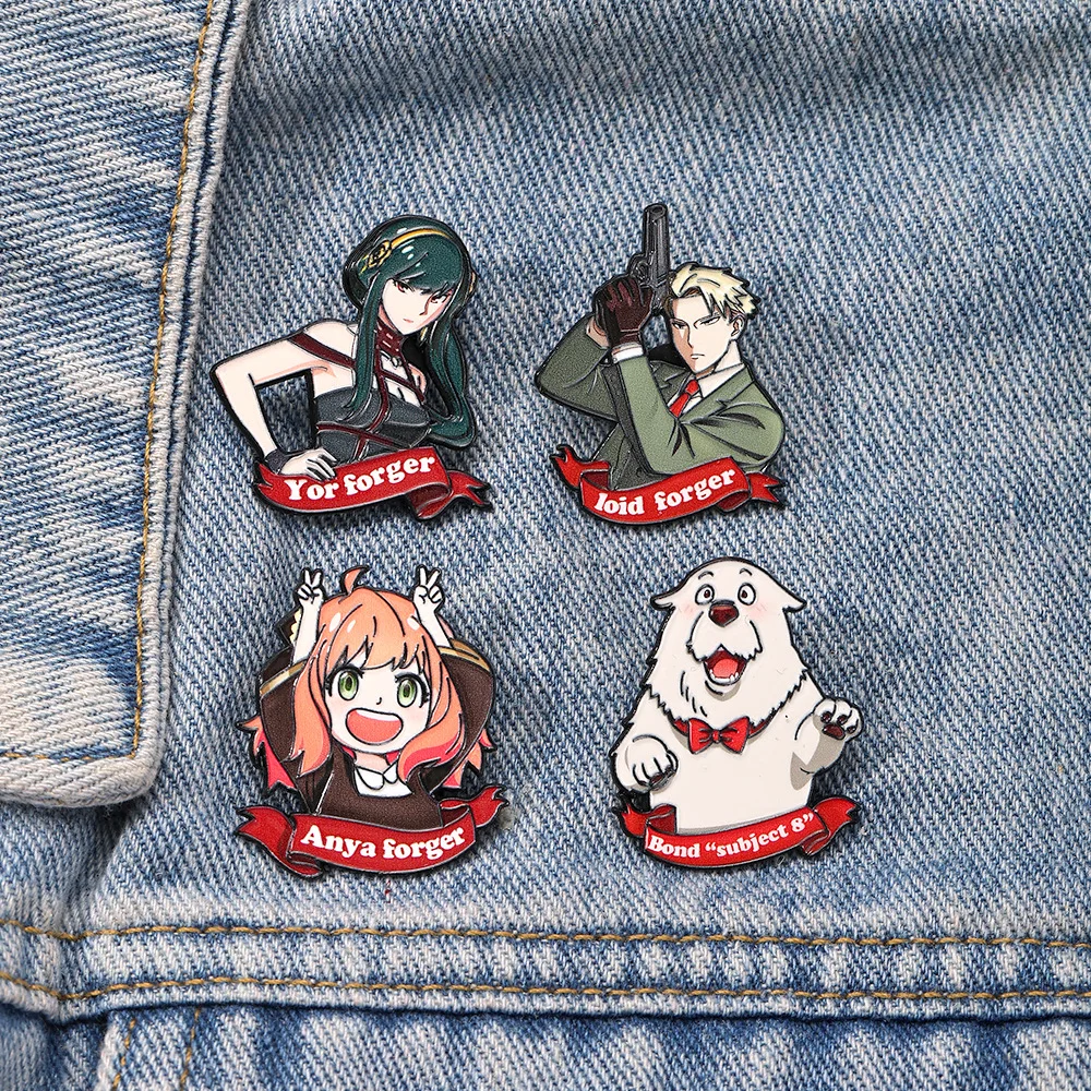 4pcs Spy Family Cartoon Enamel Pin Set Cute Anya Joel Lloyd Anime Cartoon Badge Backpack Hat Brooch Cosplay Accessories Gift