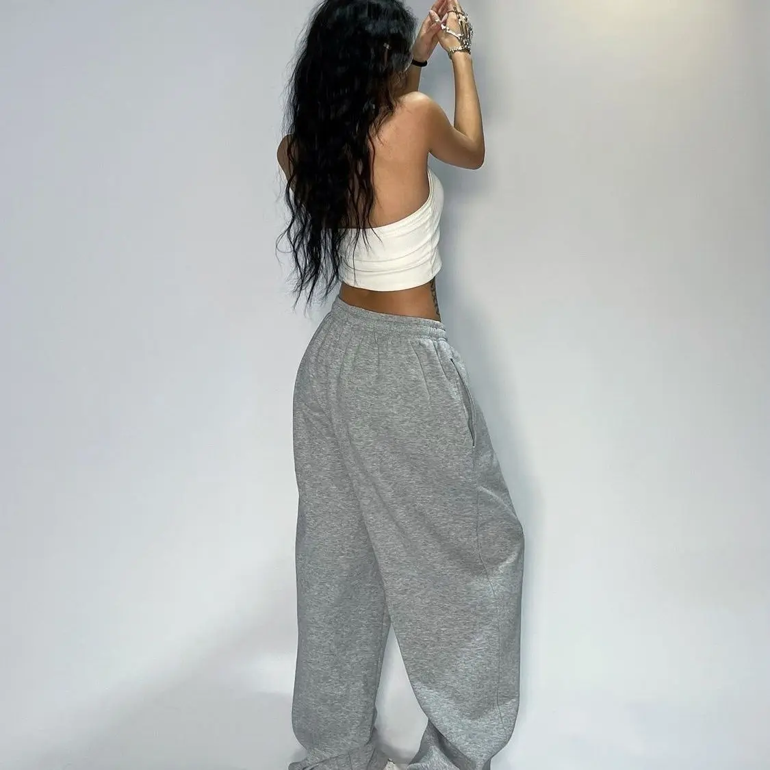 Kpop Y2K Gray Jogging Sweatpants Women Hippie Streetwear Oversized Sports Pants Loose Straight Wide Leg Trousers Korean Style