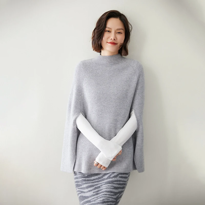 2024 Spring New 100% Cashmere Sweater Women\'s Half Turtleneck Fashion Pullover Female Loose Large Size Knit Jumper Lady Shawl