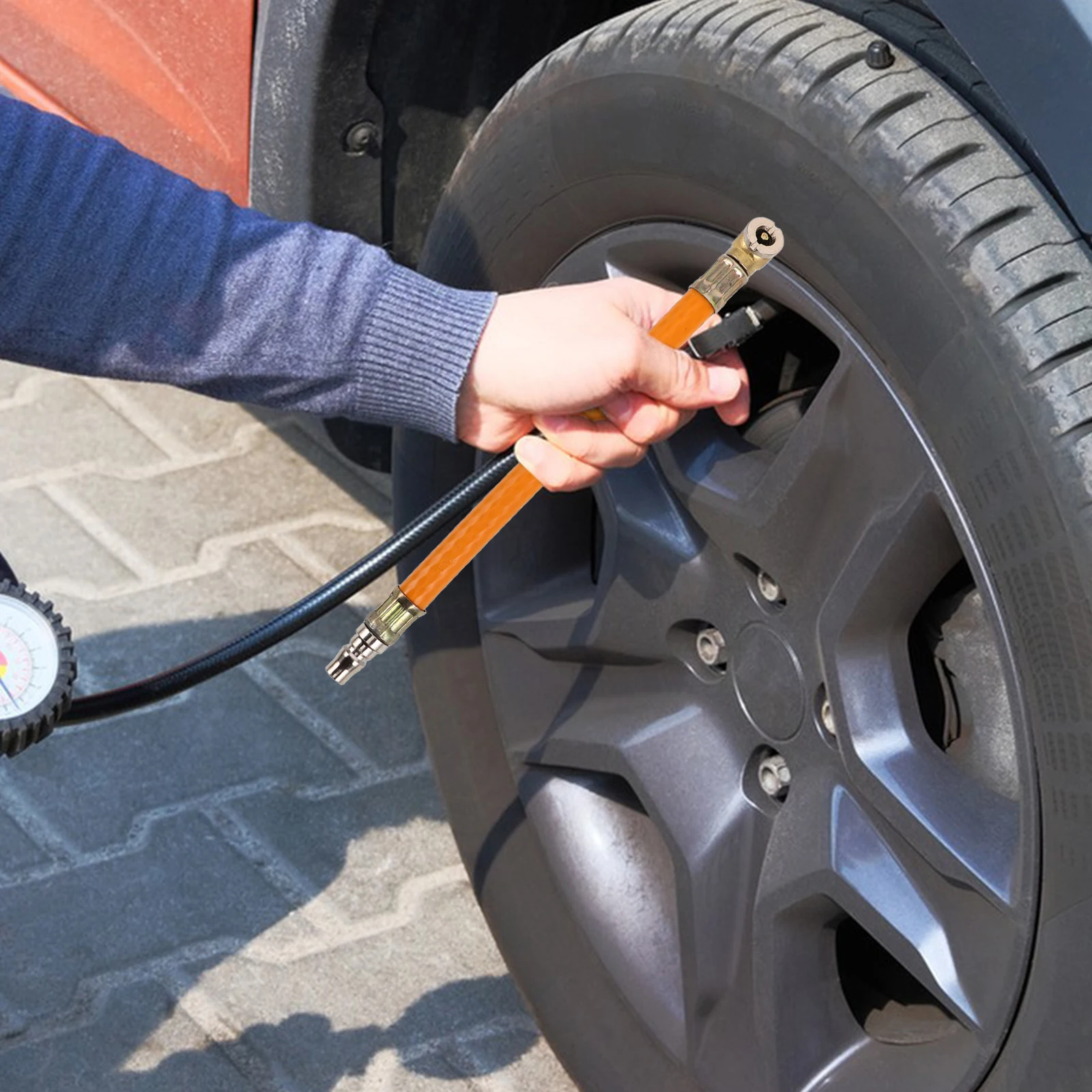 

Air Pump Nozzle Bike Inflator Part Hose Compressed Chuck for Tires Orange Car Straight Tool