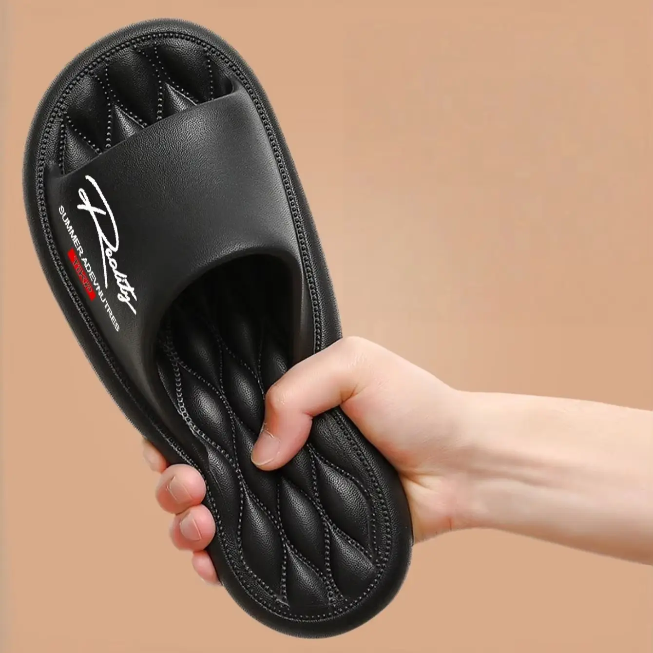 Couple Style Spring and Summer Eva Comfortable Soft Thick-Soled Massage Slippers with Reality Print for Home and Outdoor Use, Versatile Casual Slide Slippers