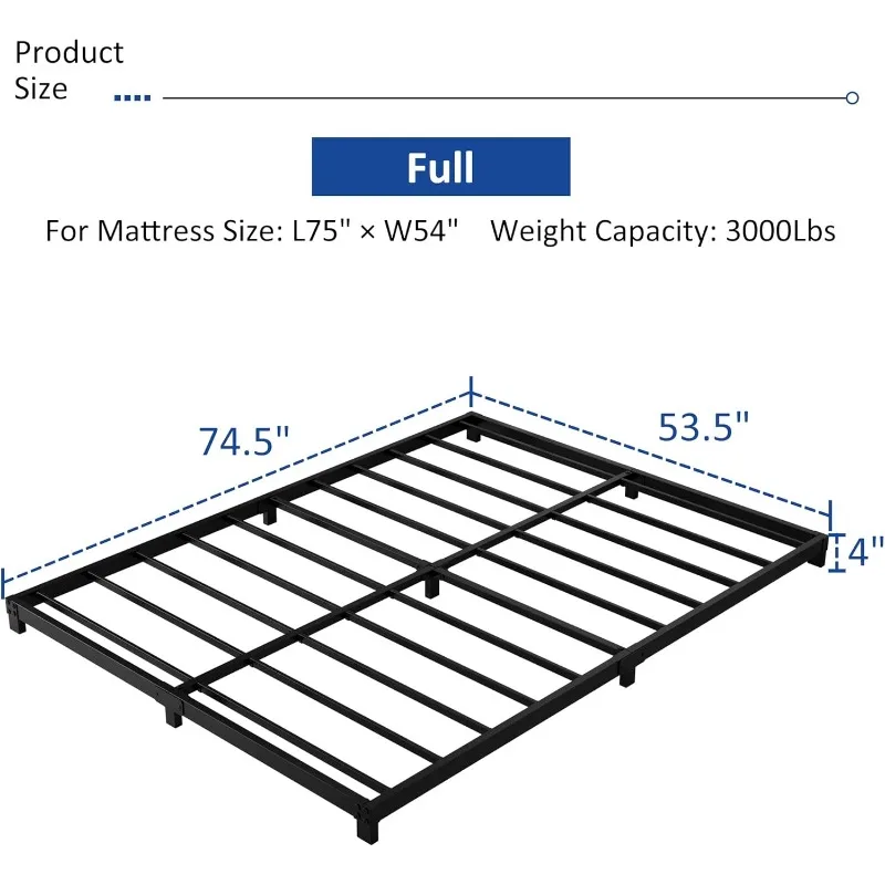 4 Inch King Size Bed Frame, Heavy Duty Metal Platform Low Bed Frame Full, No Box Spring Needed, Noise Free, Easy Assembly, Black