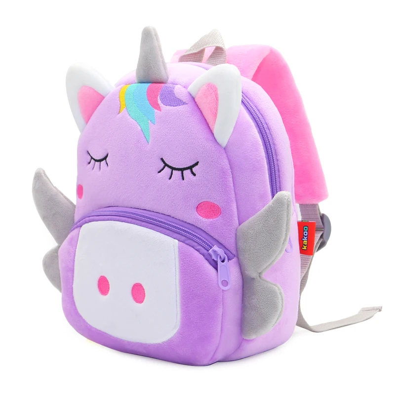 Girls School Backpack Cute Purple Unicorn Kids Plush Backpack Kindergarten School Bag