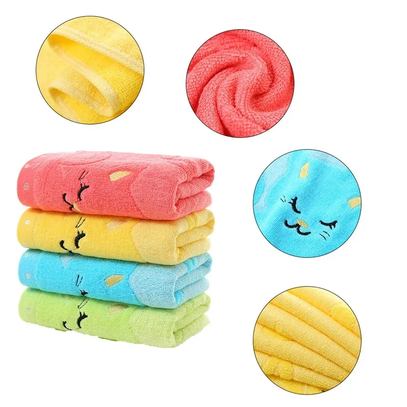 Cute Cotton Towels Cat Pattern Children Embroidered Bath Towel Soft Absorbent Shower Face Towel Washcloth Baby Products 25x50cm