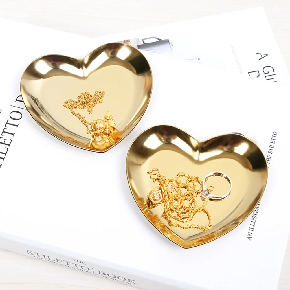 

2pcs Heart Shape Jewelry Tray Polished Stainless Steel Trinket Dish For Earrings Rings Necklace Storage Display Plate Gift Home