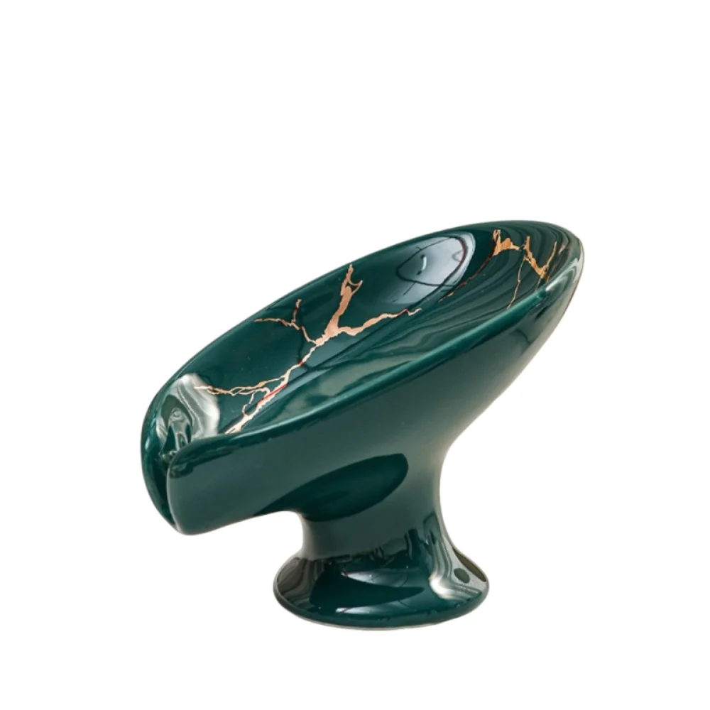 Cleaning Tools Marble Pattern Ceramic Soap Dish Leaf Shape Self-Draining Soap Holder Decorative Creative Soap Plate Kitchen