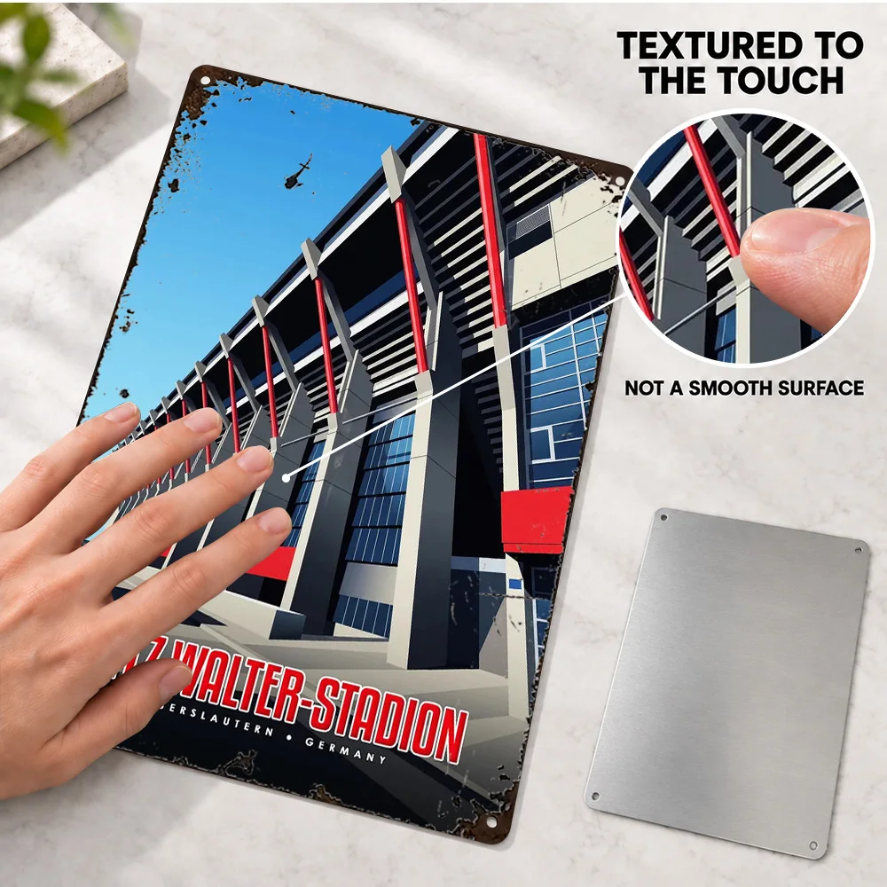 Fritz Walter Stadium Exterior Football Aluminum Poster Personalized Metal Sign Architectural Illustration Wall Art For Man Cave