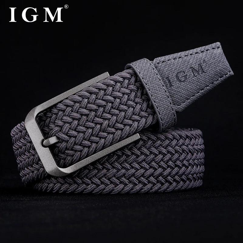 Men's woven canvas belt non-porous elastic elastic belt young men's casual  pants with tide needle buckle