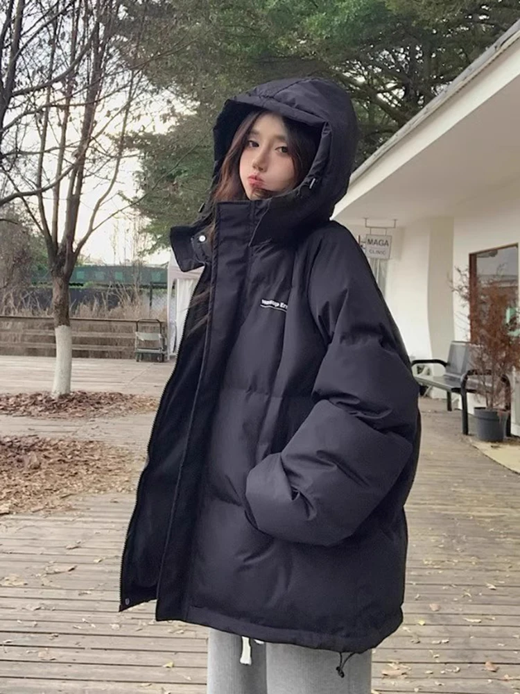 

Women's Cotton Jacket Hooded Thick Warm Bread Style Winter Coat Spring 2024 Casual Long Sleeve Zipper Closure Color