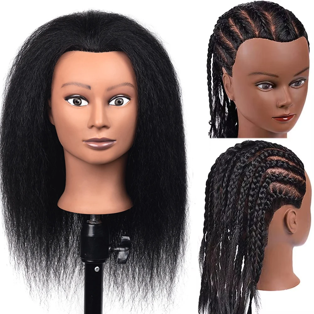 Afro Mannequin Heads with 100% Human Hair Can Be Dyed & Permed Hairdressing Dolls Training Head For Practice Styling Braiding