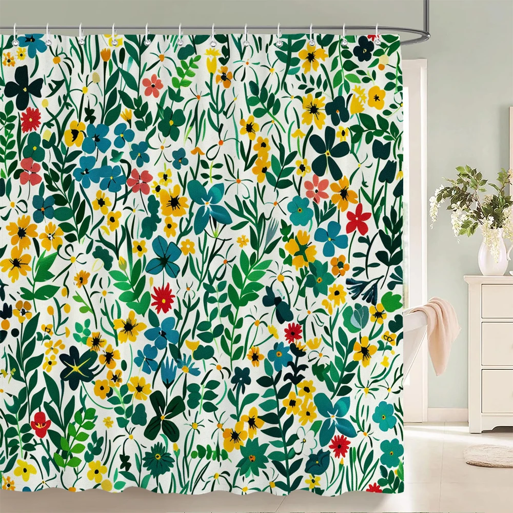 Nordic Shower Curtain Flower Plant Pattern Bathroom Curtains Bath Screen Waterproof for Home Bathroom Decor Print Shower Curtain