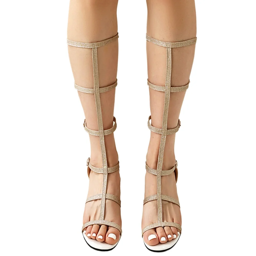 Ladies Strappy Gladiator Sandals Block Heel High Top Sandalias 28-46 Back Zipper Summer Holiday Streetwear Wide Feet Shoes M-79