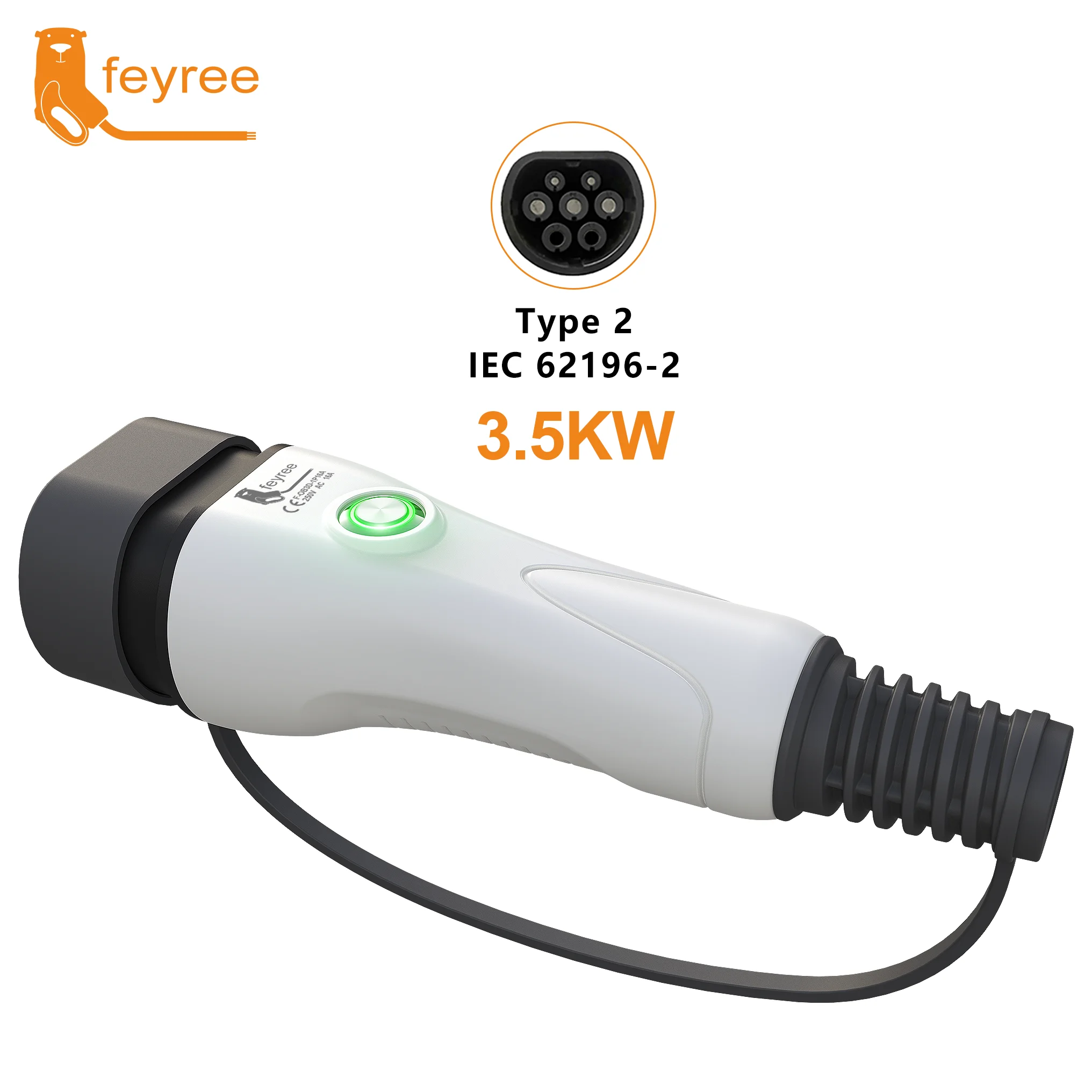 feyree Type2 EV Charger Plug One-touch Stop Function 16A 32A Charger Socket for Car side Electric Vehicle Car Charging Station