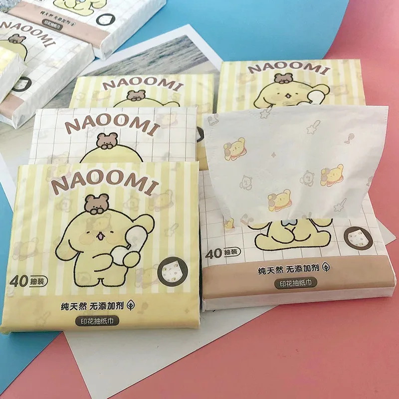 Anime Sanrio Printed Tissue Pompom Purin Mymelody Kawaii Cartoon Portable Facial Tissue Toilet Paper Color Napkin Household Gift