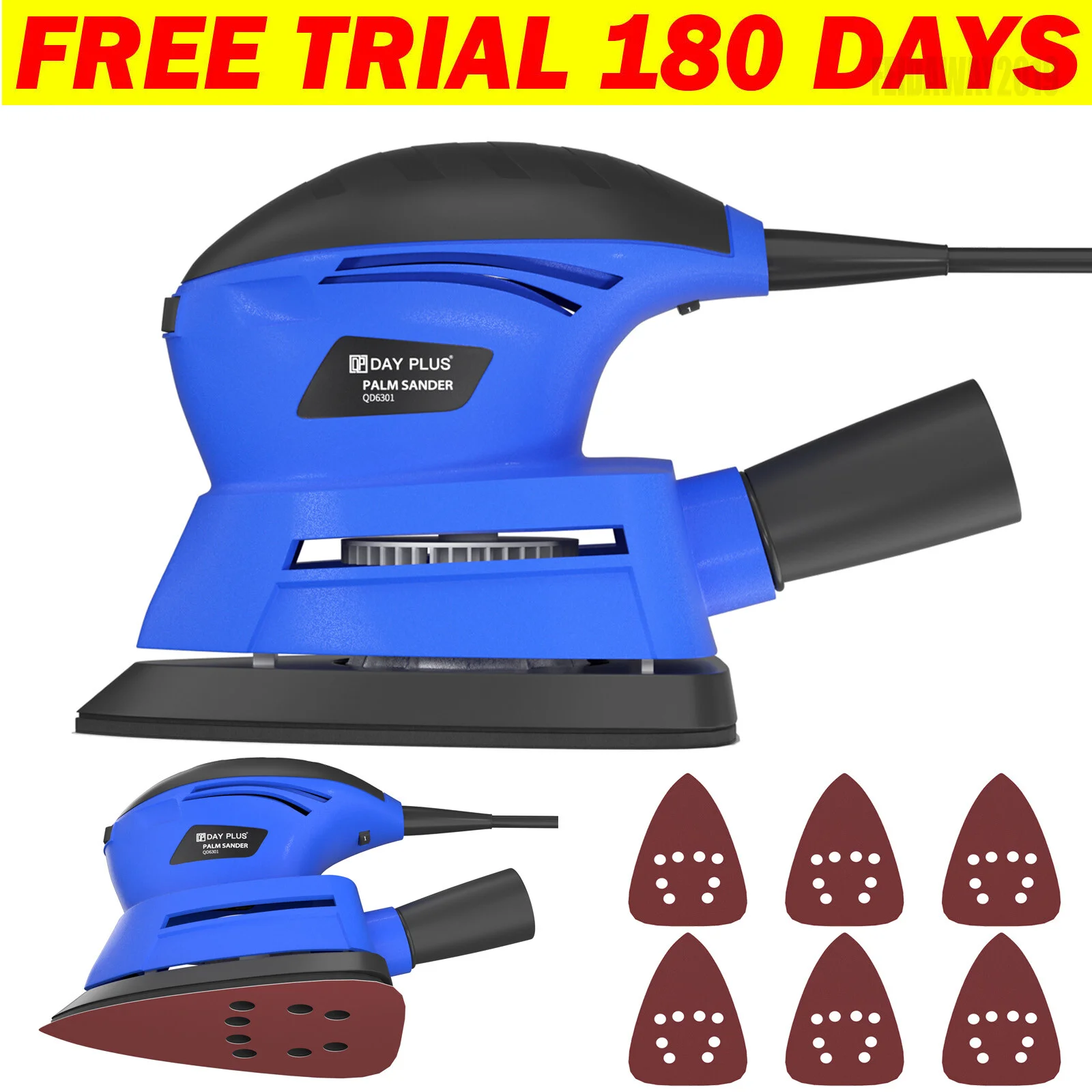 Levigatrice elettrica portatile, 130 W, con sistema di aspirazione della polvere, 6 fogli di carta abrasiva, alimentazione da 2 M, levigatrice orbitale portatile con 12.000 giri al minuto, levigatrice
