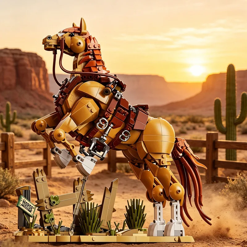 Miyou 1004 Western Horse Building Blocks Set 2 Changeable Forms Collectible Desktop Display Model Toy Gift For Men