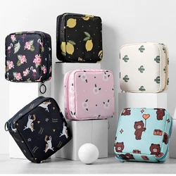 Korean Ins Cartoon Girl Portable Cosmetic Small Square Bag Outdoor Sanitary Napkin Pad Lipstick Coin Storage Bag Mini Makeup Bag