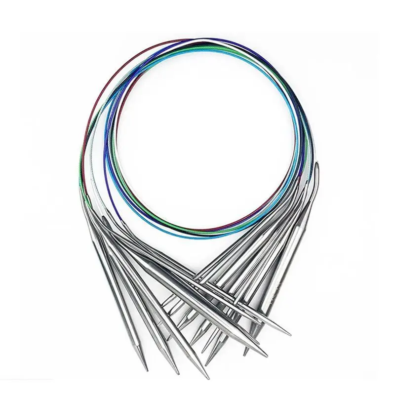 A98E-Circular Knitting Needles Set, 2.0 Mm - 10.0 Mm/US0 - US15, 14-Piece Set Of Long Knitting Needles, 80 Cm/32 Inches