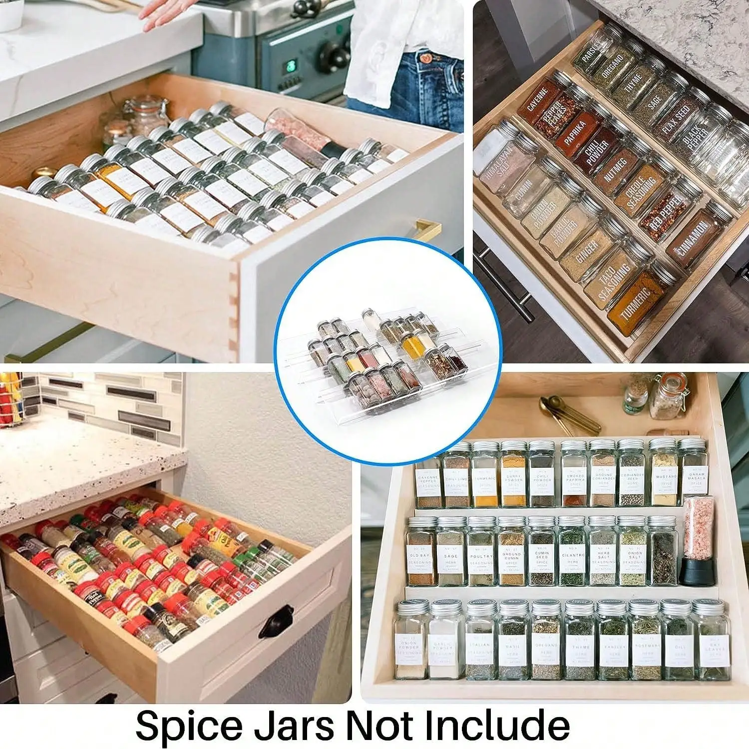 4/2 Layer Spice Drawer Organizer Adjustable Acrylic Spice Jars Rack Tray Expandable Seasoning Organizer Cabinet Kitchen Shelves