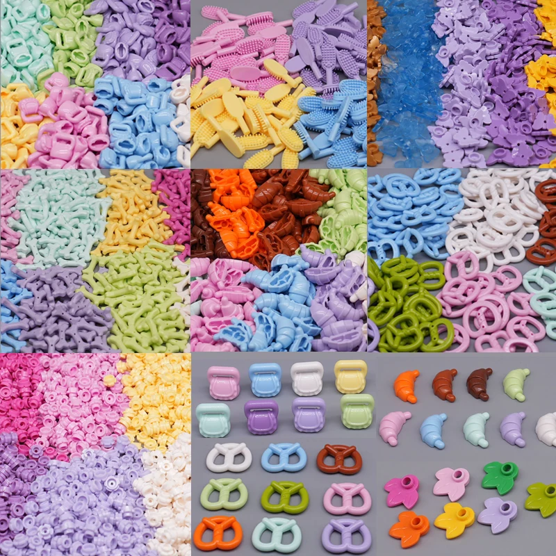 Moc cidade planta comida blocos de construção acessórios flor folhas borboleta croissant donut pente bolsa mini tijolos diy brinquedos n03
