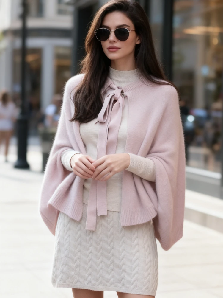 

NEW Chic Loose Cozy Knitwear Elegant Solid Color Sweater Shawl Women's Sweet Bow Tied Sleeveless Fashion Knitted Cardigan