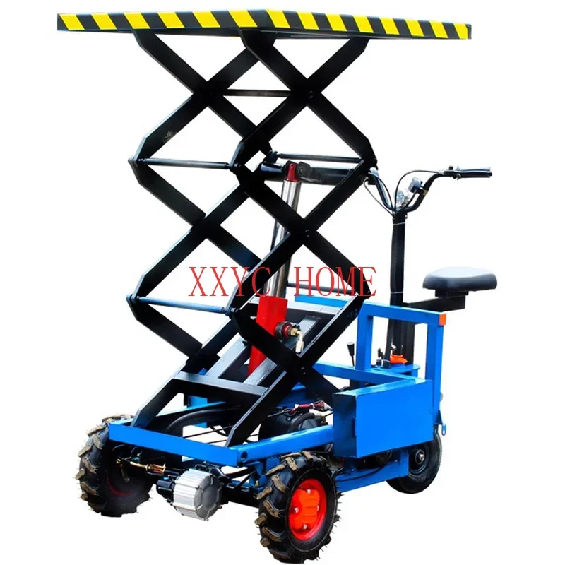 500KG Electric Flatbed Trolley Hydraulic Mobile Lifting Platform Warehouse Breeding Farm Cargo Pulling Shed Elevator 120*70CM