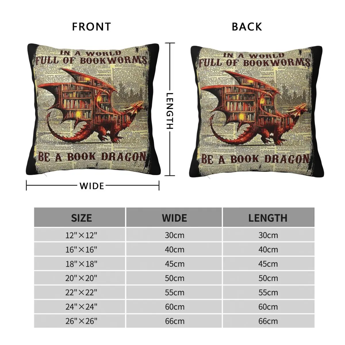 Bookworm Book Dragon Pillowcase Polyester Linen Velvet Creative Zip Decorative Throw Pillow Case Sofa Seater Cushion Cover